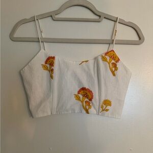 Sabo Skirt White and Yellow Floral Linen Cropped Camisole